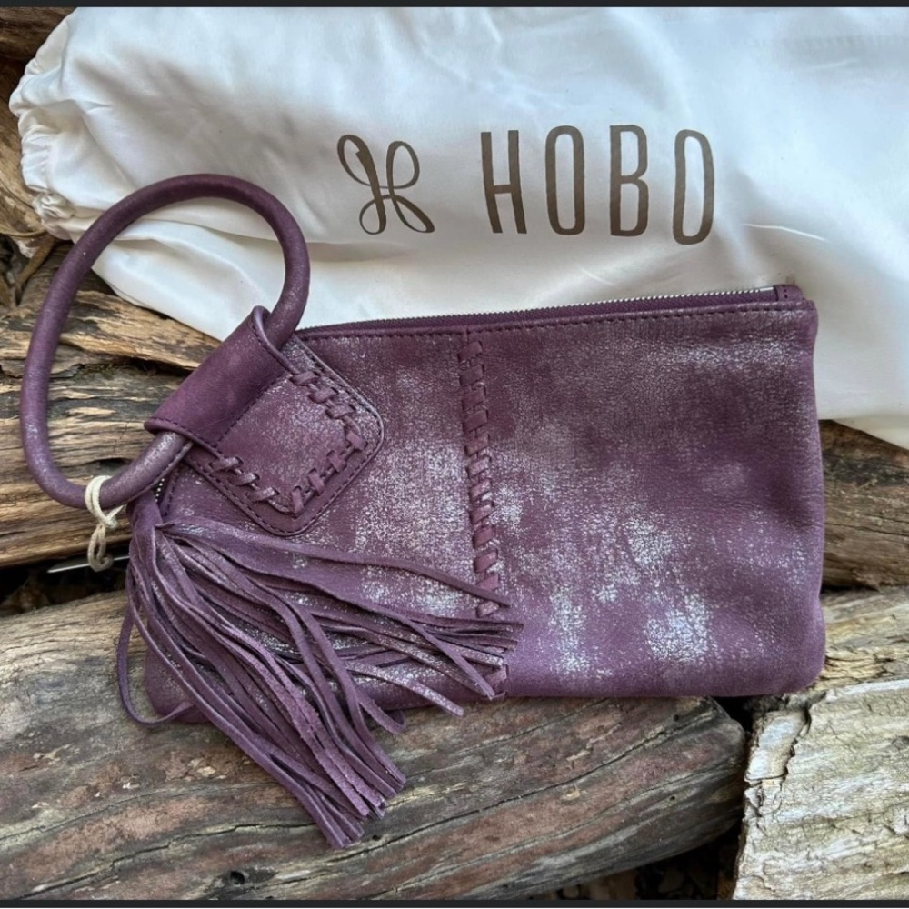 HOBO Distressed Purple Wristlet with Fringe